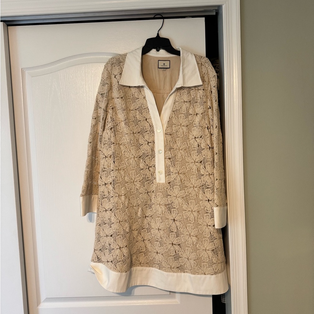 Tuckernuck Crochet Tan and Cream Knee Length Dress